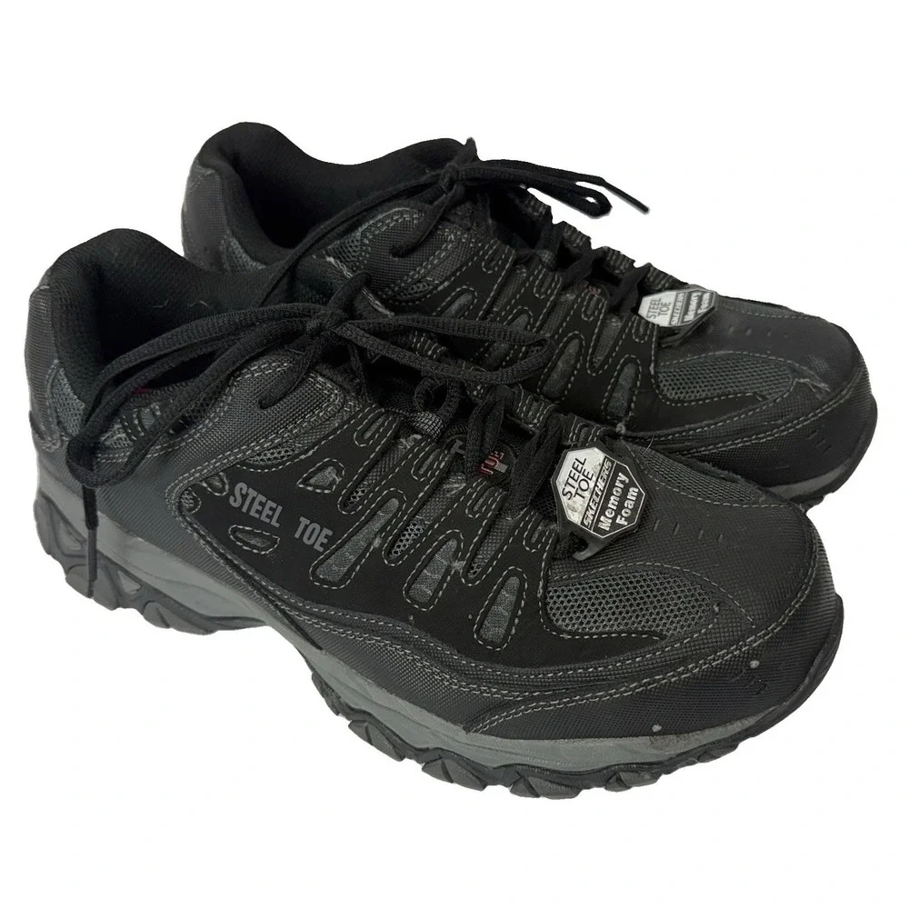 Steel Toe Sketchers Cankton Work Sneakers Black Memory Foam Mens 9.5 NWOB